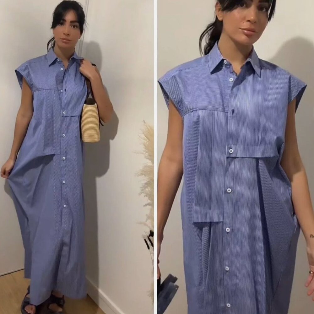 ZARA WOMAN NWT SS23 STRIPED POPLIN DRESS BLUE/WHITE LARGE 2749/374